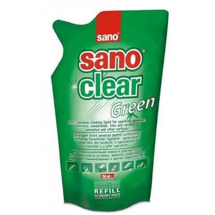 Засіб для миття скла Sano Clear Green (запаска)), 750 мл (990573) - 